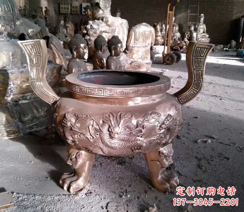 绍兴寺庙龙浮雕圆铜雕香炉