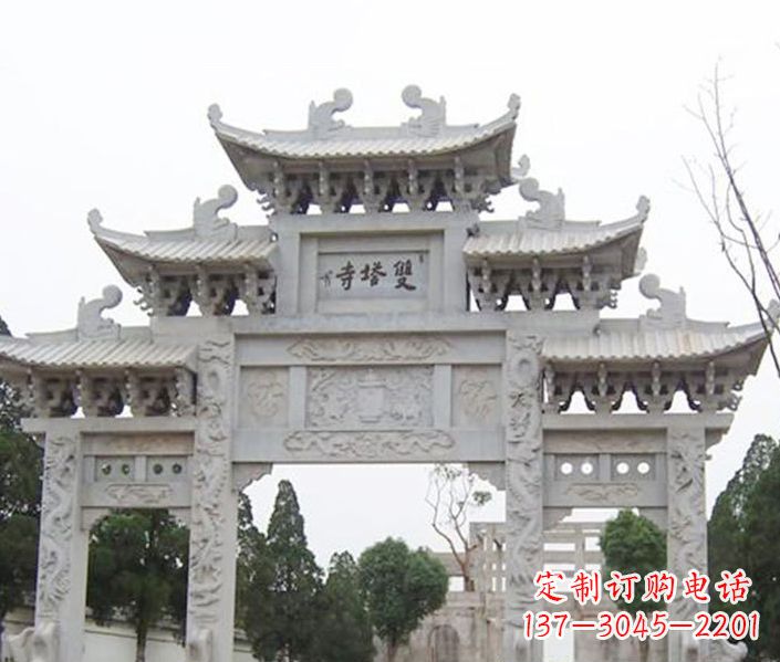 绍兴寺庙三门牌坊石雕 (2)