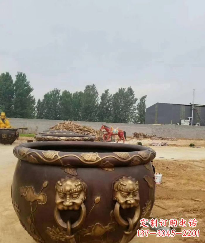 绍兴寺庙水缸铜雕 (4)