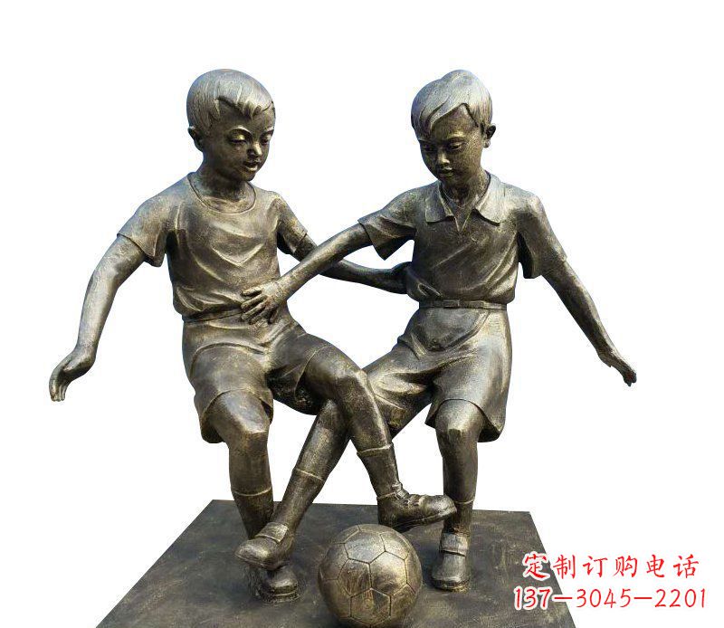 绍兴踢足球的儿童铜雕 (2)
