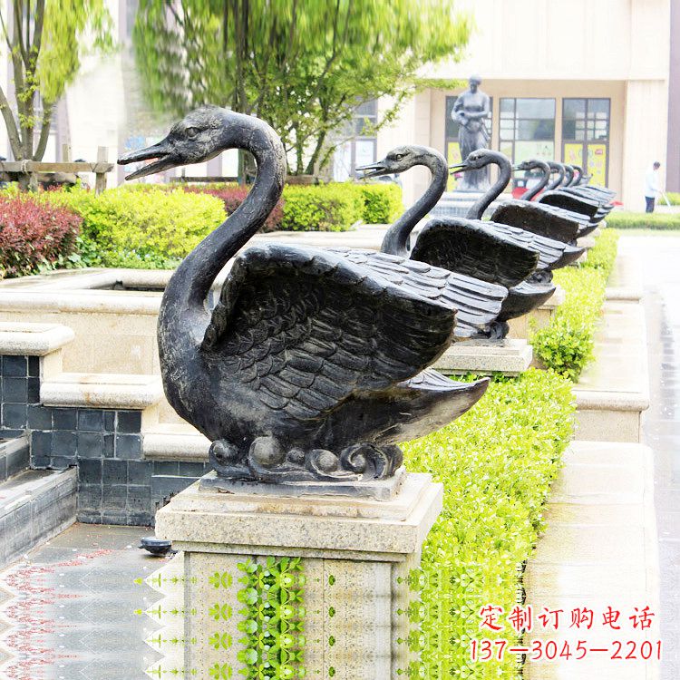 绍兴天鹅铜雕喷水喷泉-纯铜铸造公园水渠水景动物雕塑