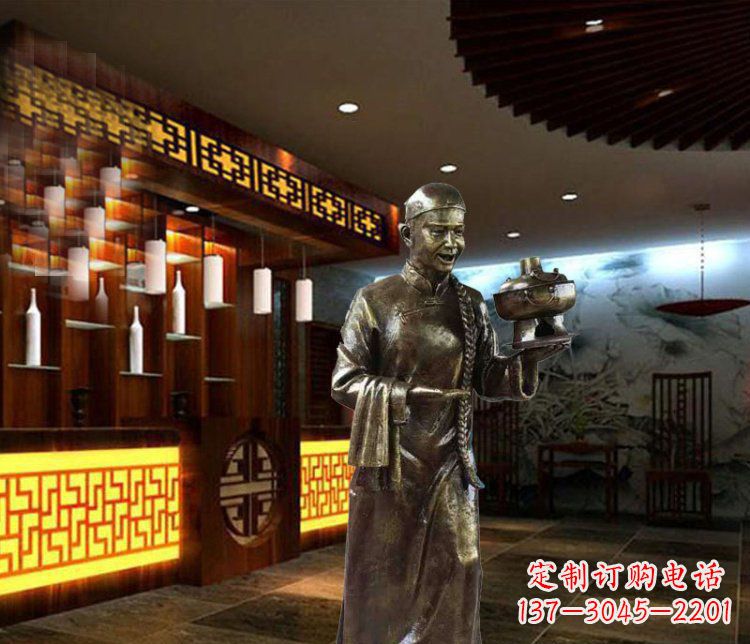绍兴铜雕店小二小品人物雕塑