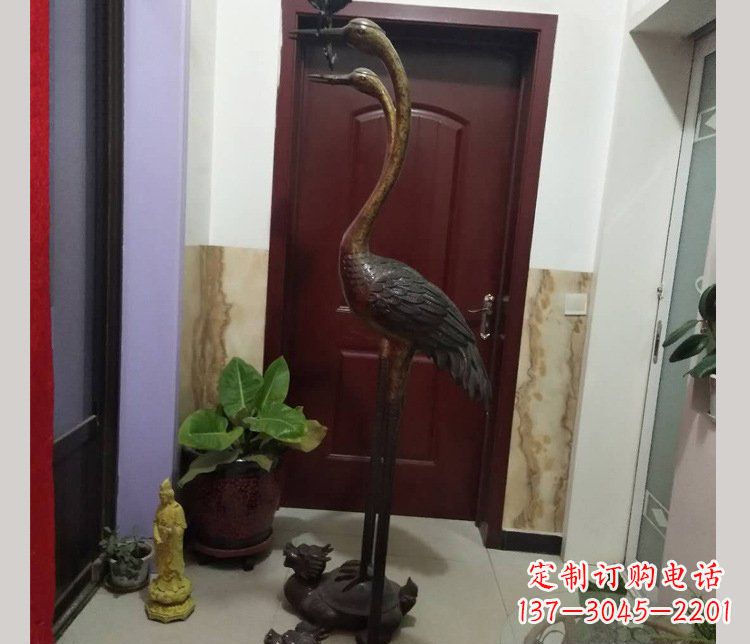 绍兴铜雕仙鹤踩龟雕塑摆件 (2)