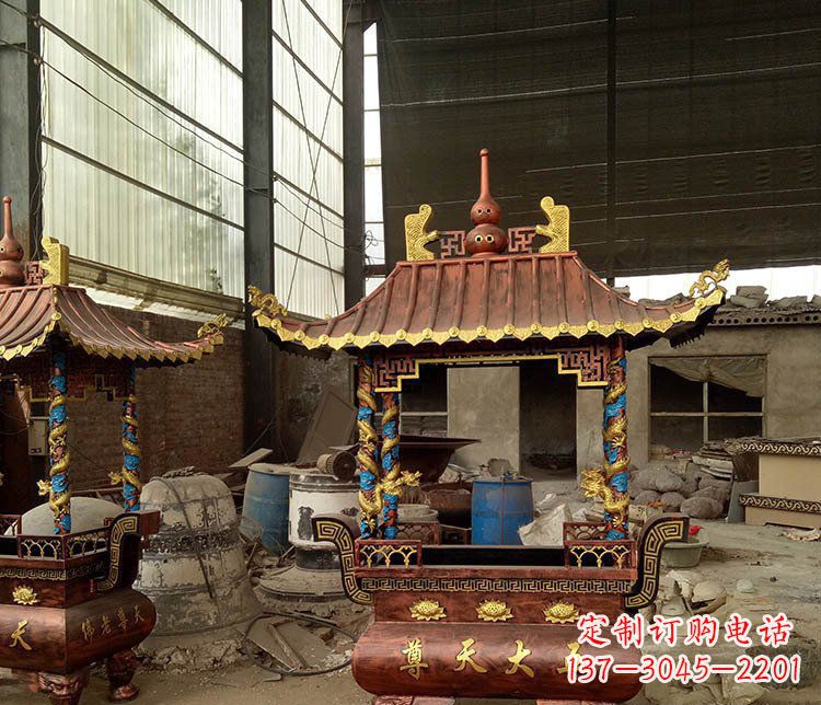绍兴铜雕小型寺庙香炉摆件