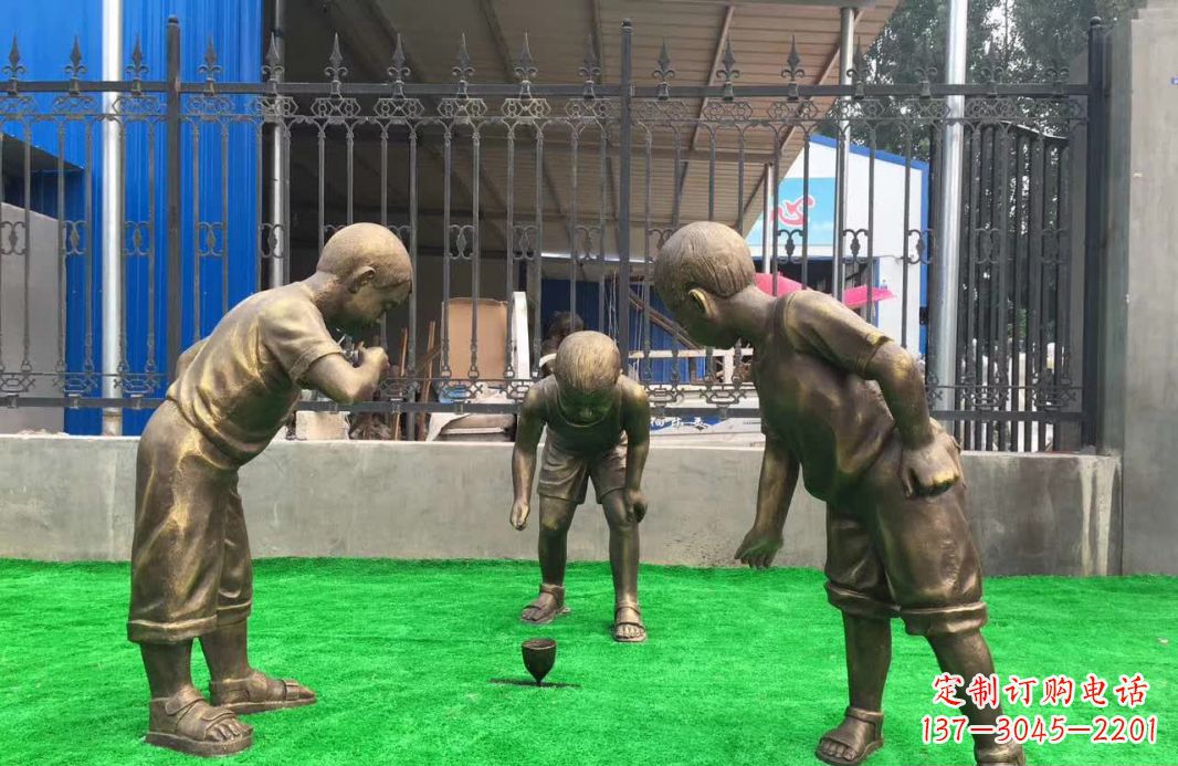 绍兴玩陀螺儿童铜雕塑