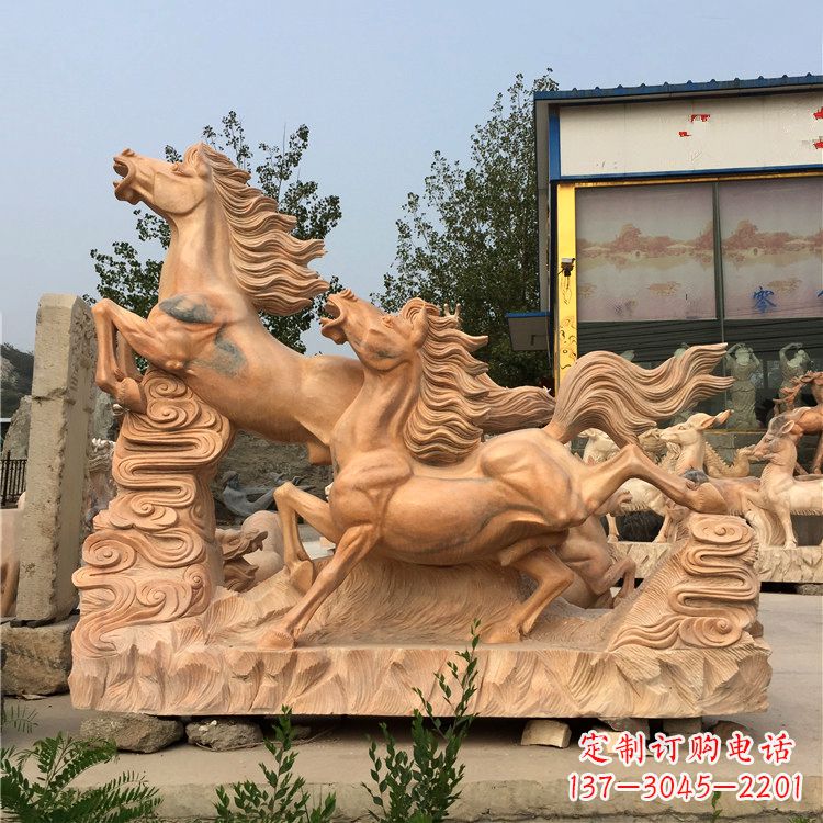 绍兴晚霞红奔马群雕