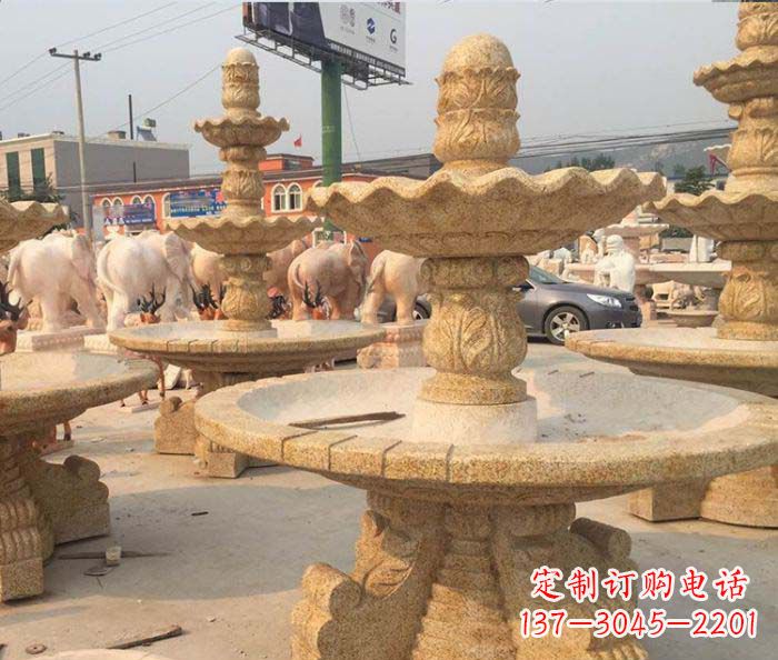 绍兴晚霞红多层大型石雕喷泉