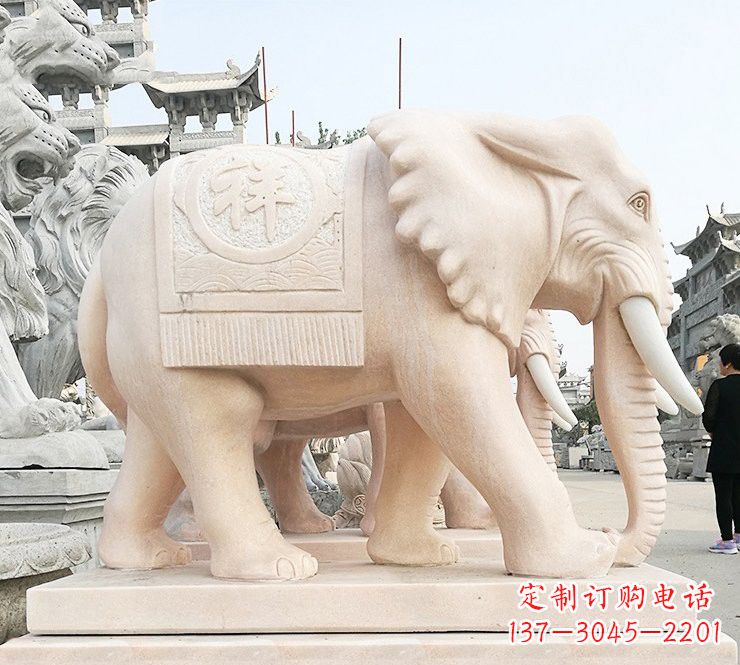 绍兴晚霞红吉祥如意大象石雕