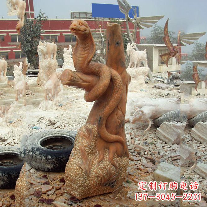 绍兴晚霞红蛇石雕-12生肖动物雕塑