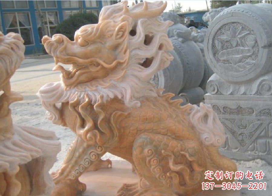 绍兴晚霞红神兽麒麟雕塑