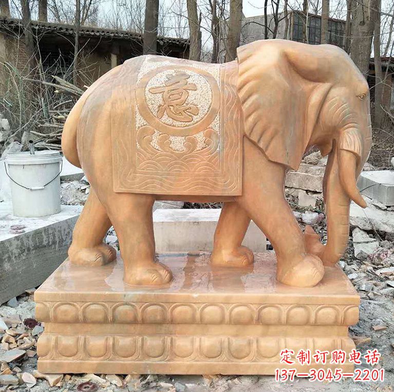 绍兴晚霞红石材大象雕塑