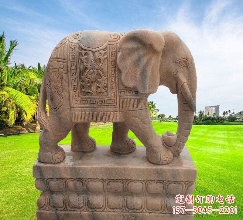绍兴晚霞红石雕大象 (2)