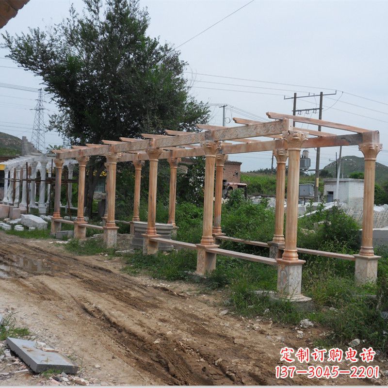 绍兴晚霞红石雕花架长廊