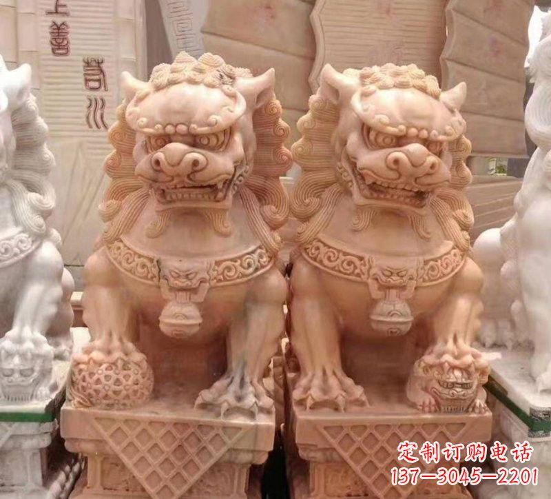 绍兴晚霞红石雕狮子