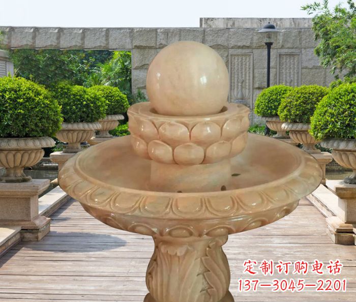 绍兴晚霞红双层风水球公园喷泉石雕 (2)