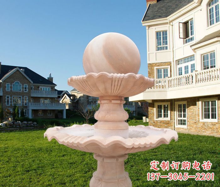 绍兴晚霞红双层风水球公园喷泉石雕
