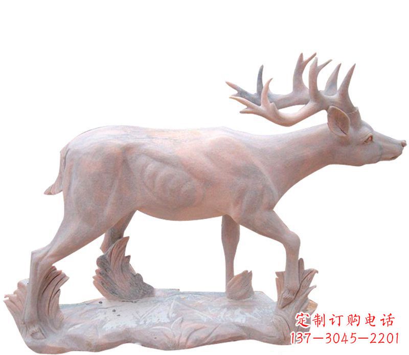 绍兴晚霞红小鹿石雕