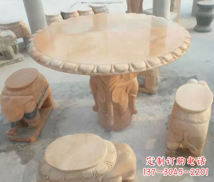 绍兴晚霞红小象桌凳别墅石雕 (2)