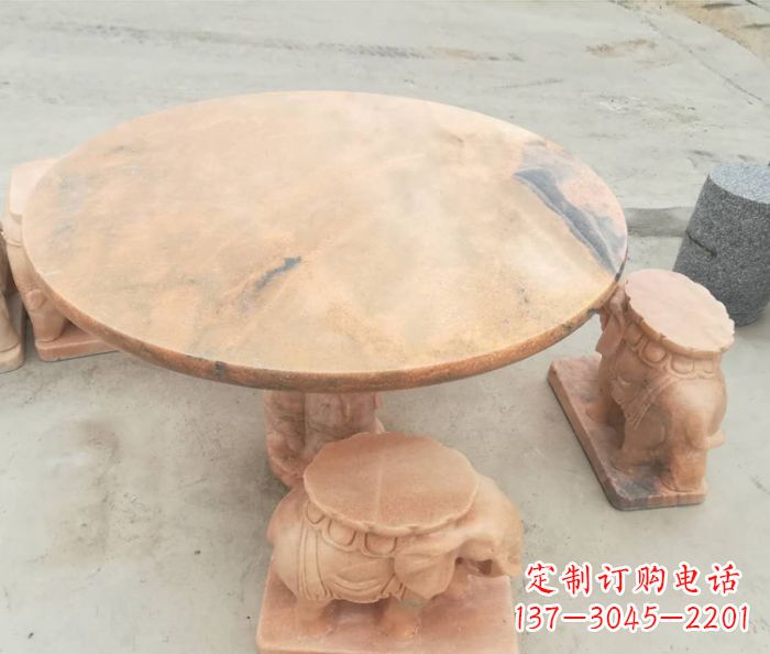 绍兴晚霞红小象桌凳别墅石雕 (4)