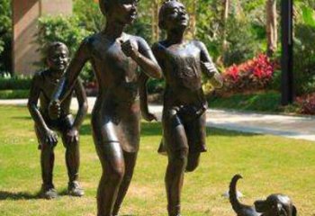 绍兴宁夏中领雕塑推出的儿童铜雕跑步遛狗，一款…