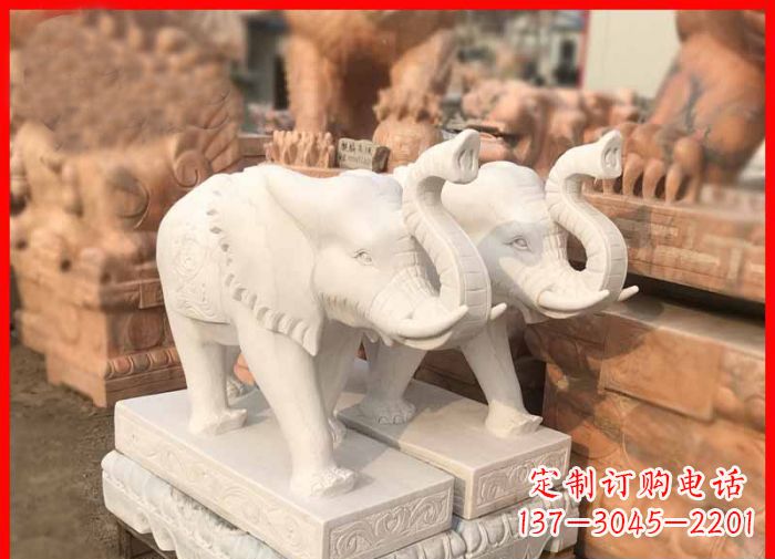 绍兴象鼻朝天的大象汉白玉招财石雕