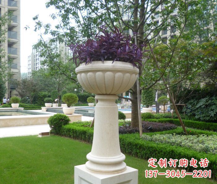 绍兴小区景观汉白玉花盆石雕 (2)