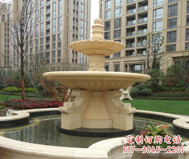 绍兴小区景观晚霞红多层喷泉石雕 (3)