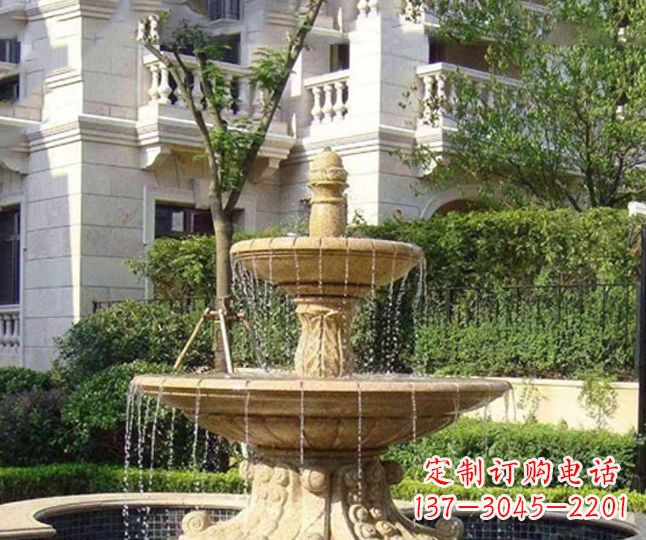 绍兴小区景观晚霞红多层喷泉石雕 (4)