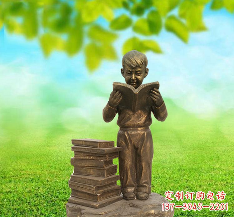 绍兴校园读书的小男孩铜雕