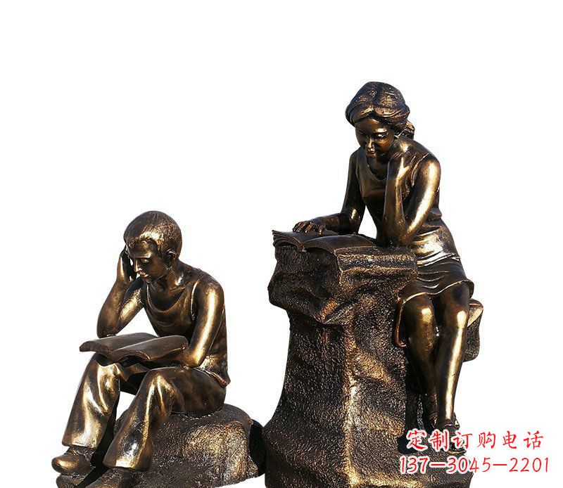 绍兴校园铸铜学生看书人物雕塑