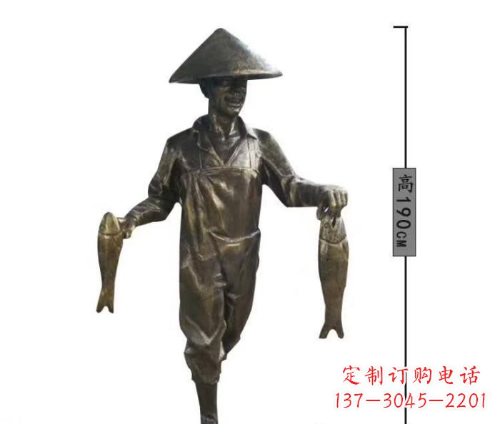 绍兴渔夫捕鱼民俗铜雕 (2)