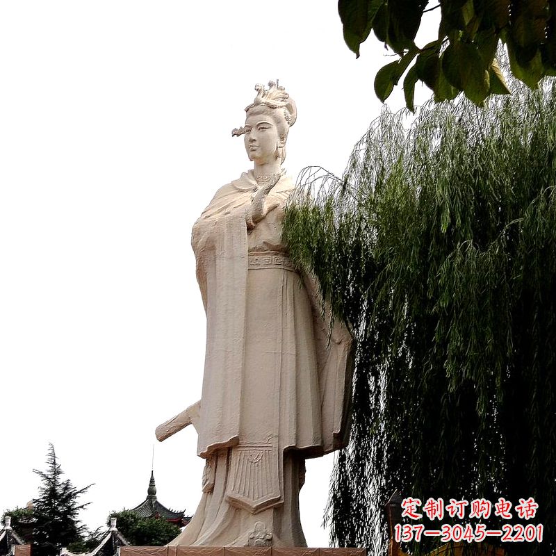 绍兴虞姬砂岩石雕-景区园林古代人物著名美女雕像