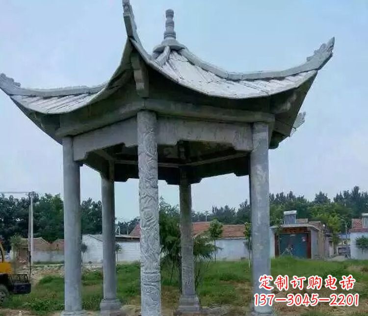 绍兴园林仿古六角凉亭景观石雕