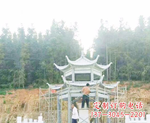 绍兴园林仿古双层石凉亭景观石雕 (2)