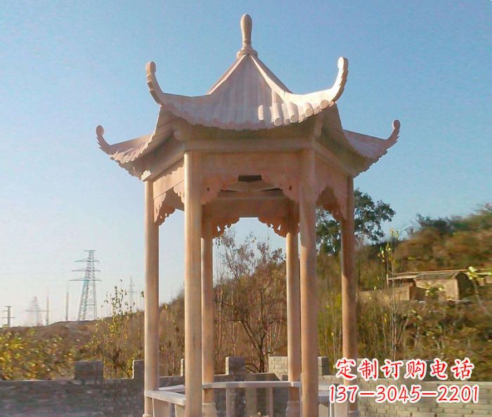 绍兴园林景观晚霞红单层石雕凉亭