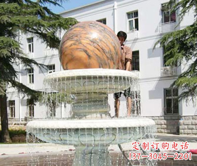 绍兴园林景观晚霞红风水球喷泉石雕 (2)