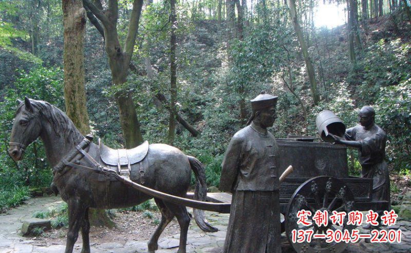 绍兴园林清朝士兵和马车小品铜雕