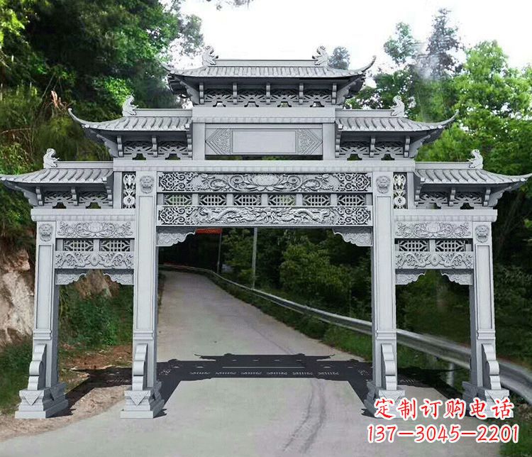 绍兴园林三门石牌坊景观石雕