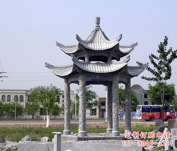绍兴园林双层仿古凉亭石雕