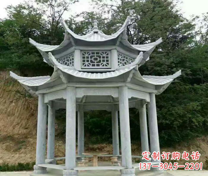 绍兴园林双层凉亭石雕 (2)