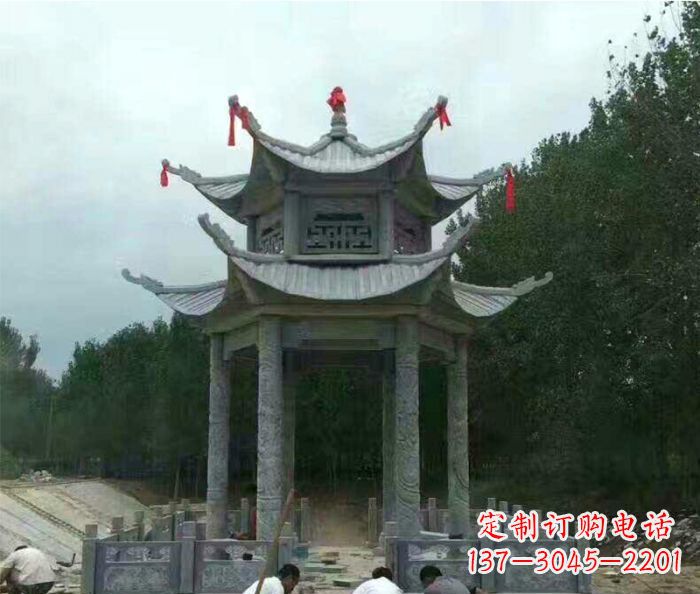 绍兴园林双层凉亭石雕 (3)