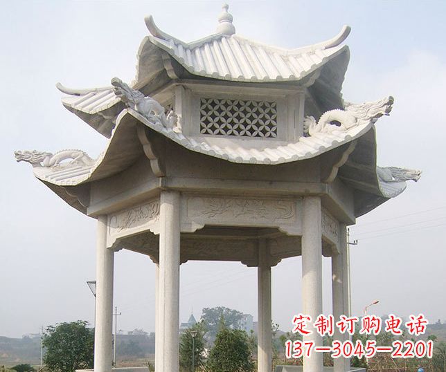 绍兴园林双层镂空石凉亭景观石雕