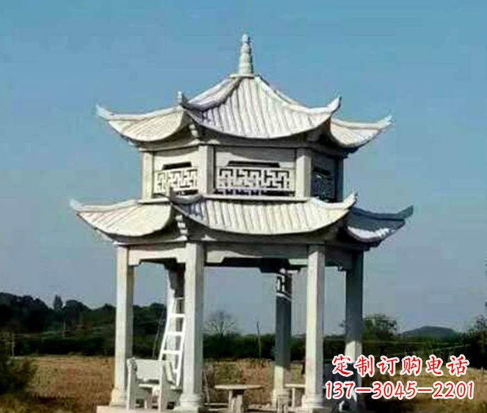 绍兴园林双层石雕凉亭 (2)