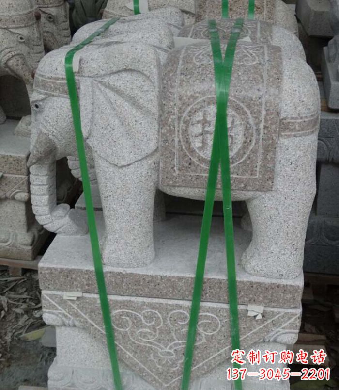 绍兴招财进宝芝麻灰大象石雕 (4)