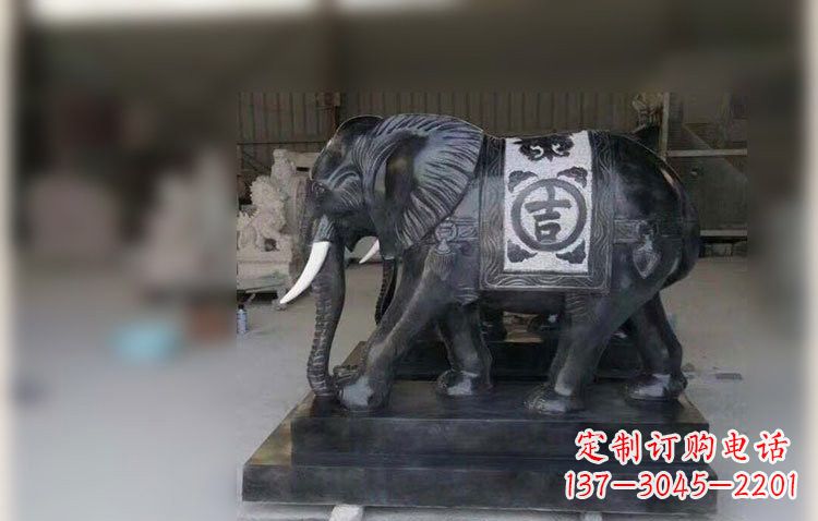 绍兴中国黑石材大象雕塑