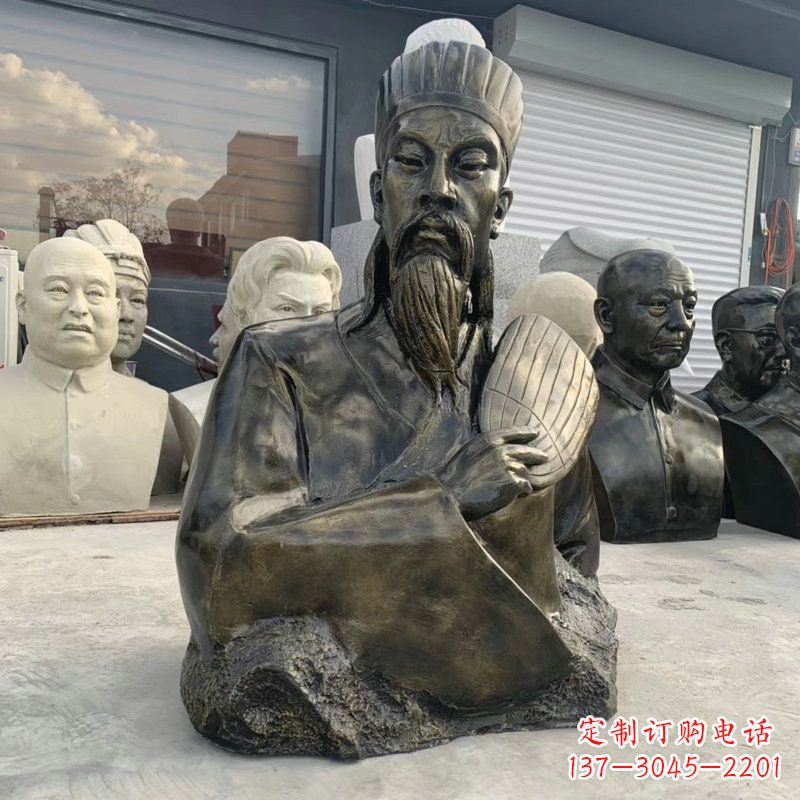 绍兴诸葛亮半身像-玻璃钢仿铜三国人物古代著名军事家雕像