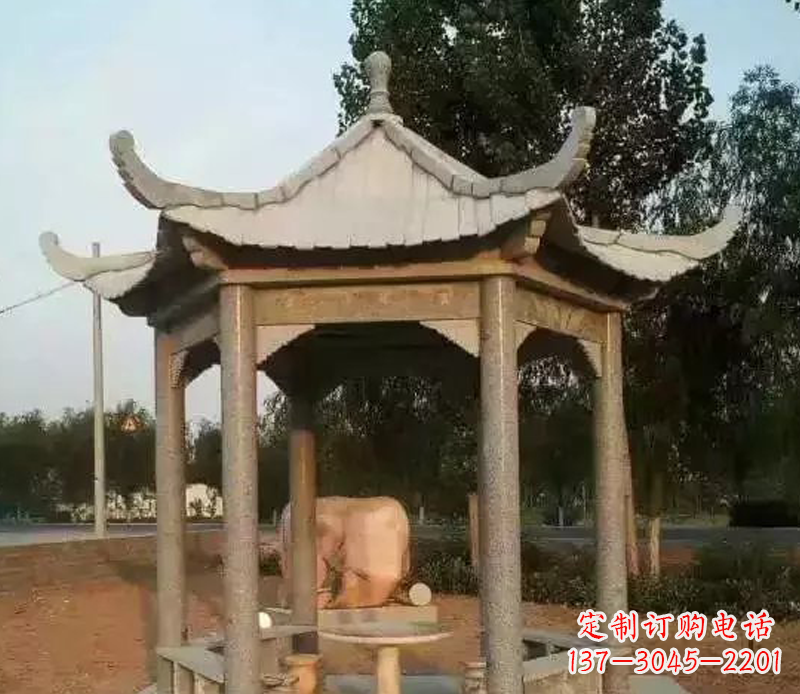 绍兴公园景观大理石六角石雕凉亭