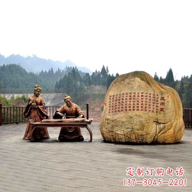 绍兴卓文君与司马相如凤求凰公园景观雕塑-历史典故人物情景雕塑