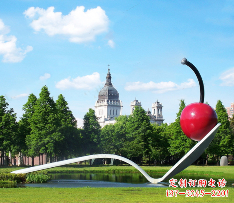 绍兴水果雕塑-学校儿童园林仿真樱桃不锈钢水果雕塑